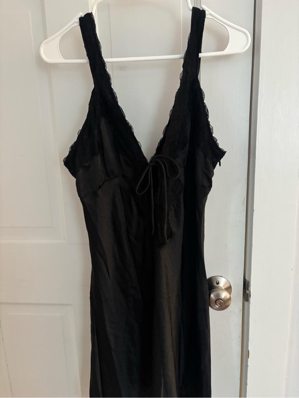 Princess Polly Black Lace-Trim Satin Slip Dress